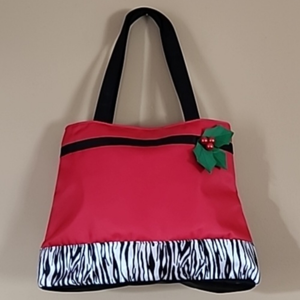 Christmas Purse Medium Size Shoulder Strap Santa Zebra Print Button Strap